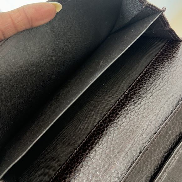 Gucci Chocolate Brown Long Wallet has its crossbody chain attached. - Picture 7 of 10